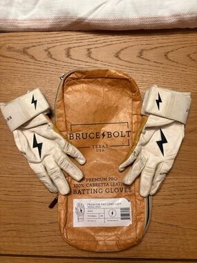 Bruce Bolt (Youth Small) Long Cuff Premium Pro Batting Gloves - Tan